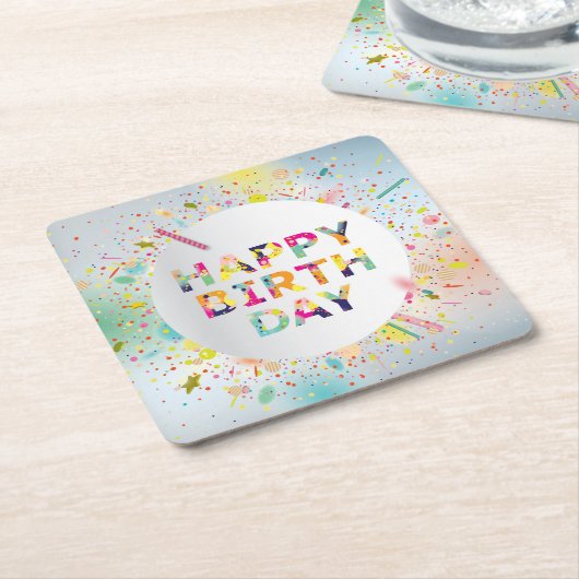 Happy Birthday Kartonnen Onderzetters (Schuin)