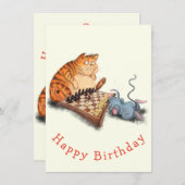 Happy Birthday - Kat en muis die Chess Funny spele (Voorkant / Achterkant)