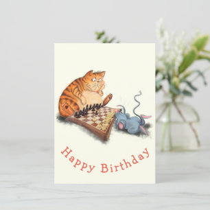 Happy Birthday - Kat en muis die Chess Funny spele