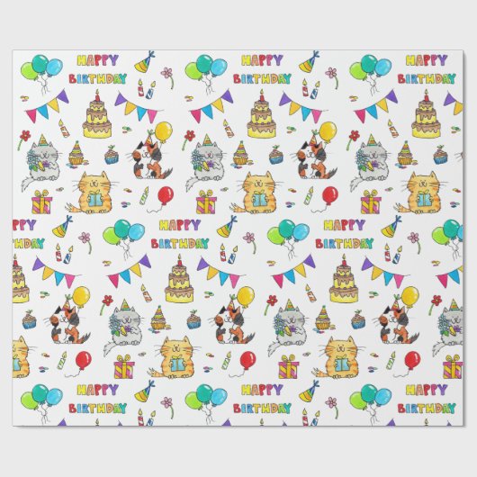 Happy Birthday Katten die papier inpakken van Nico (Vlak)