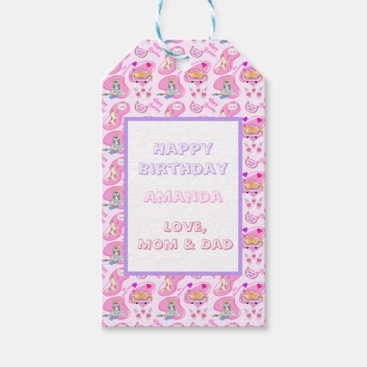 Happy Birthday Katten hebben een feest Cadeaulabel (Voorkant)