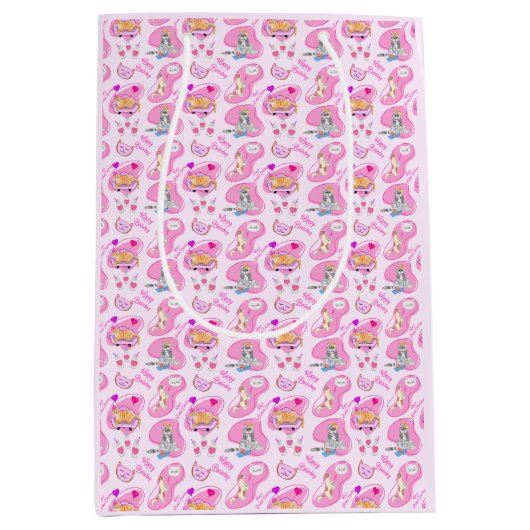 Happy Birthday Katten hebben een feest Medium Cadeauzakje (Voorkant)