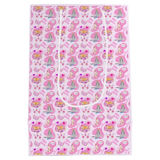 Happy Birthday Katten hebben een feest Medium Cadeauzakje (Achterkant)