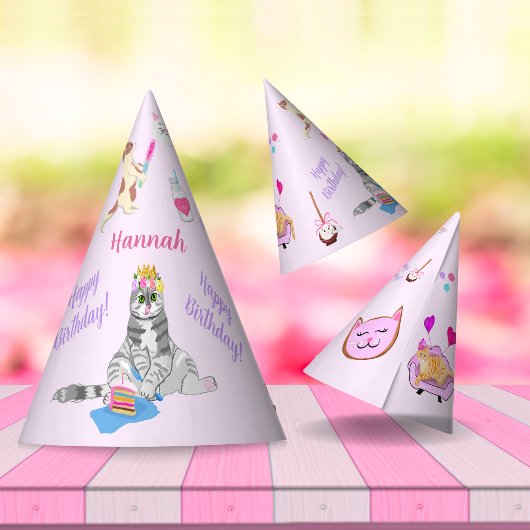 Happy Birthday Katten hebben een partijnaam Feesthoedjes