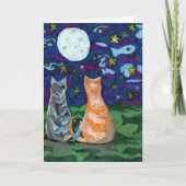 Happy Birthday Katten in het maanlicht Kaart (Voorkant)