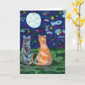 Happy Birthday Katten in het maanlicht Kaart (Gele Bloem)