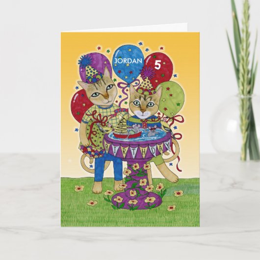 Happy Birthday Katten voor Kind Custom Name Kaart (Voorkant)