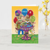 Happy Birthday Katten voor Kind Custom Name Kaart (Gele Bloem)