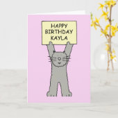 Happy Birthday Kayla Cartoon Cat Kaart (Gele Bloem)