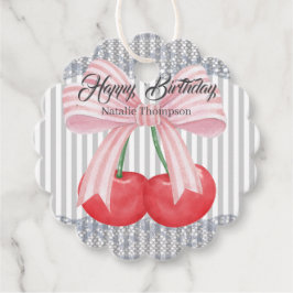 Happy Birthday Kersen blauw strepen pastel Bedankjes Labels