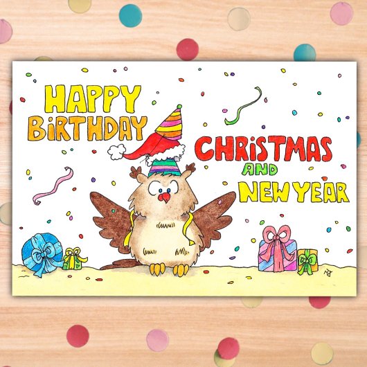 Happy Birthday, kerstmis en nieuwjaar briefkaart