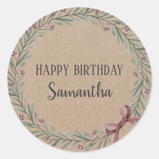 Happy Birthday Kerstmis Floral Wreatent Craft Clas Ronde Sticker (Voorkant)