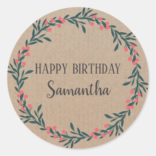 Happy Birthday Kerstmis Floral Wreath Craft Clas Ronde Sticker (Voorkant)