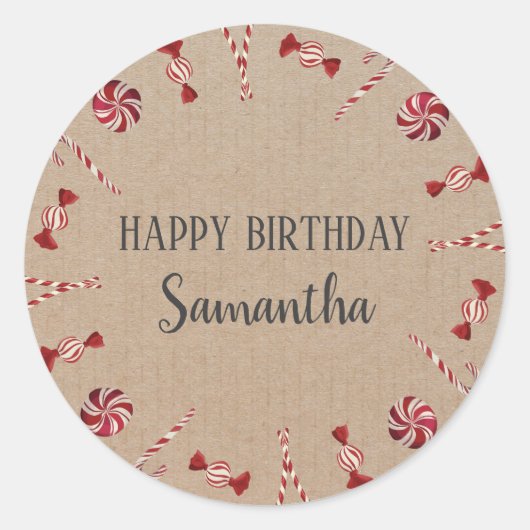 Happy Birthday Kerstmis Floral Wreath Craft Ronde Sticker (Voorkant)