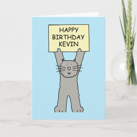 Happy Birthday Kevin Cartoon Cat Kaart (Voorkant)