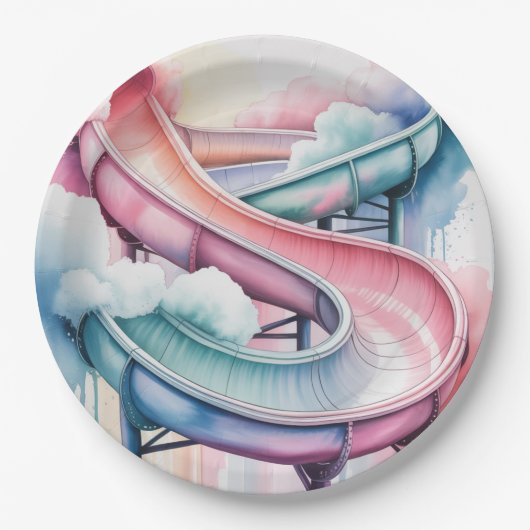 Happy Birthday Kids’ Birthday Waterslide Party Papieren Bordje (Voorkant)