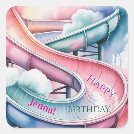 Happy Birthday Kids’ Birthday Waterslide Party Vierkante Sticker (Voorkant)