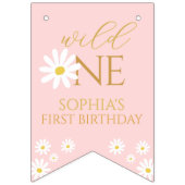 Happy Birthday Kids boho daisy Cute Pink  Vlaggetjes (Eerste vlag)