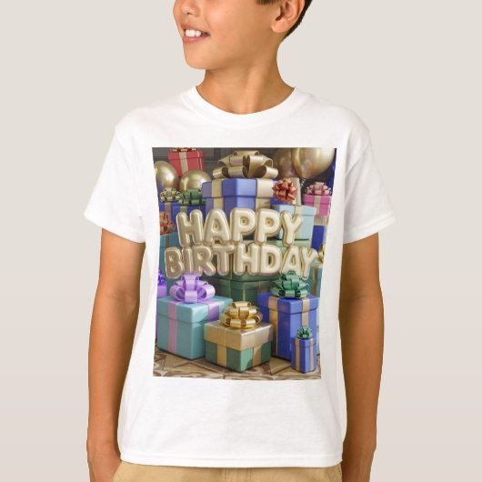 Happy Birthday Kind T-shirt met cadeaus (Voorkant)