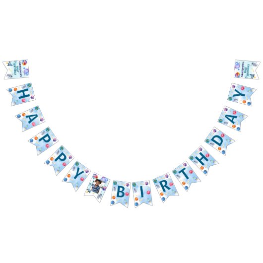 Happy Birthday Kinder Modern Blue Vlaggetjes (Alle)