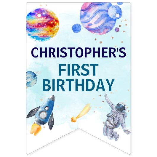 Happy Birthday Kinder Modern Blue Vlaggetjes (Eerste vlag)