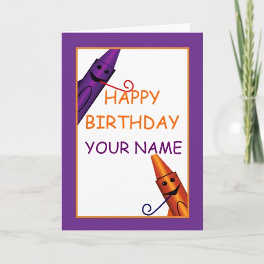Happy Birthday Kinder Name Crayon Design Greeting Kaart (Voorkant)