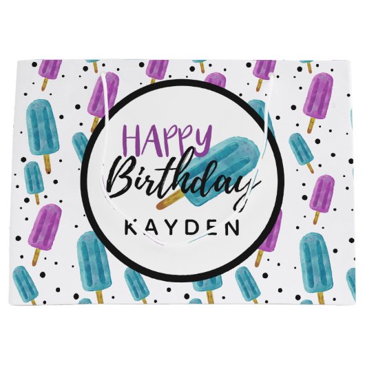 Happy Birthday Kind's naam Summer Ice Pop Party Groot Cadeauzakje (Voorkant)
