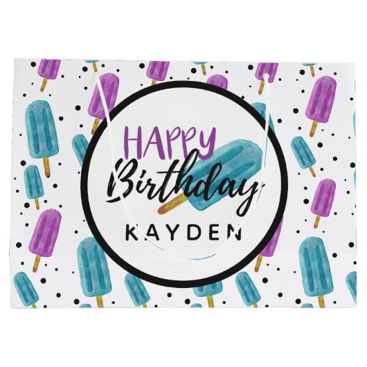 Happy Birthday Kind's naam Summer Ice Pop Party Groot Cadeauzakje (Achterkant)