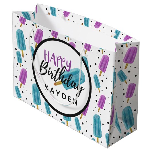 Happy Birthday Kind's naam Summer Ice Pop Party Groot Cadeauzakje (Achterkant Gekanteld)
