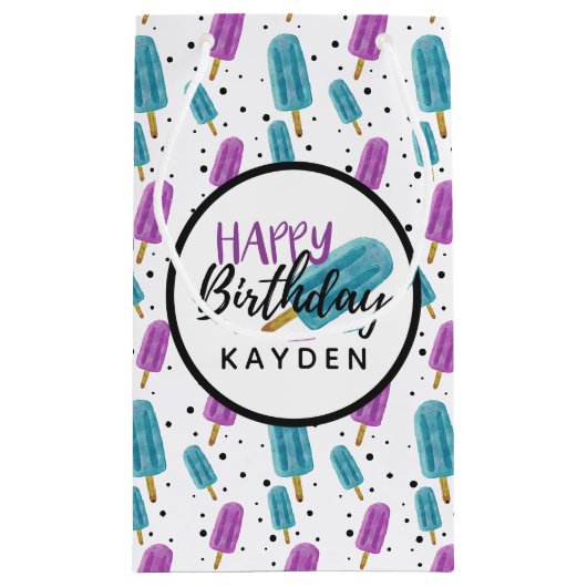 Happy Birthday Kind's naam Summer Ice Pop Party Klein Cadeauzakje (Achterkant)
