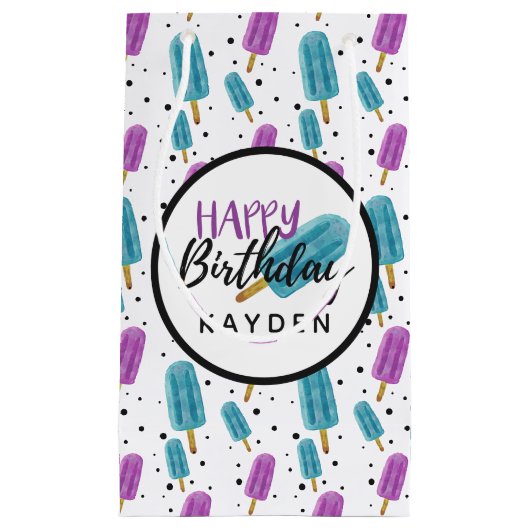 Happy Birthday Kind's naam Summer Ice Pop Party Klein Cadeauzakje (Voorkant)