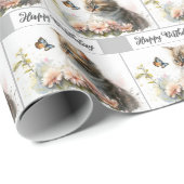 Happy Birthday Kitten in de tuin Cadeaupapier (Rol Hoek)