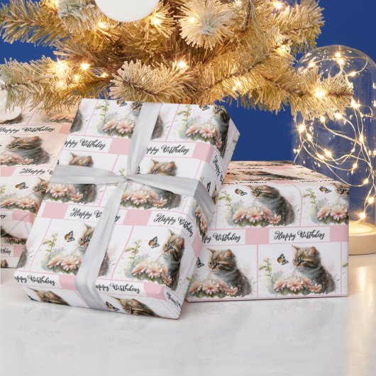 Happy Birthday Kitten in de tuin Cadeaupapier (Feestdagen)