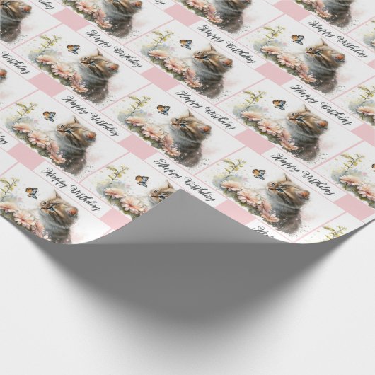 Happy Birthday Kitten in de tuin Cadeaupapier (Hoek)