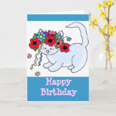 Happy Birthday Kitten Kaart (Gele Bloem)