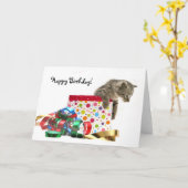 Happy Birthday kitten Kaart (Gele Bloem)