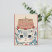  Happy Birthday Kitten met Cake Feestdagenkaart (Staand voorkant)