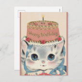  Happy Birthday Kitten met Cake Feestdagenkaart (Voorkant / Achterkant)