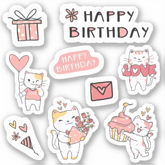 Happy Birthday Kitty kat Sticker sheet (Voorkant)
