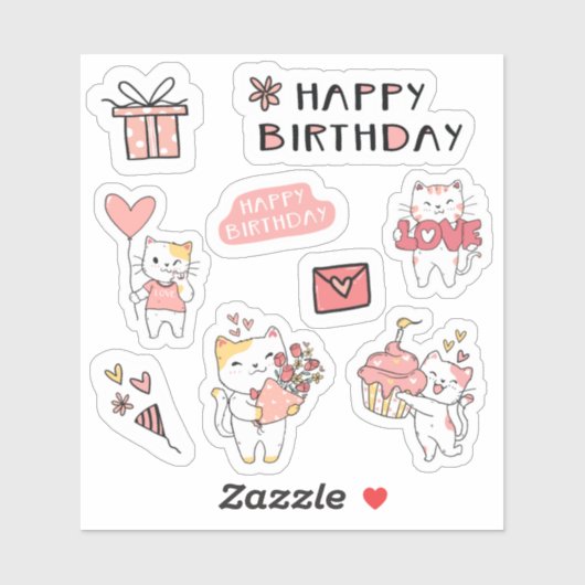 Happy Birthday Kitty kat Sticker sheet (Vel)