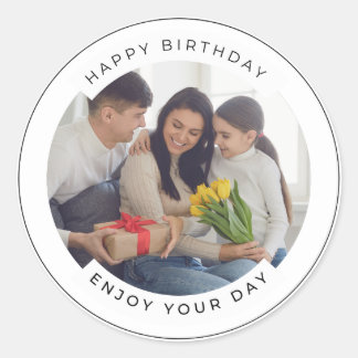 Happy Birthday | Klassieke eenvoudige aangepaste f Ronde Sticker
