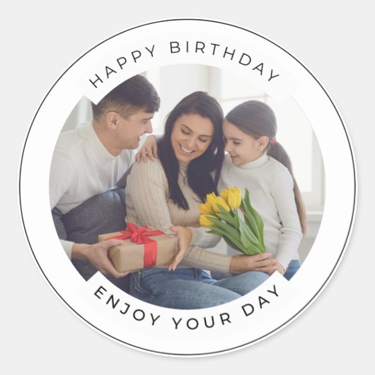 Happy Birthday | Klassieke eenvoudige aangepaste f Ronde Sticker (Voorkant)