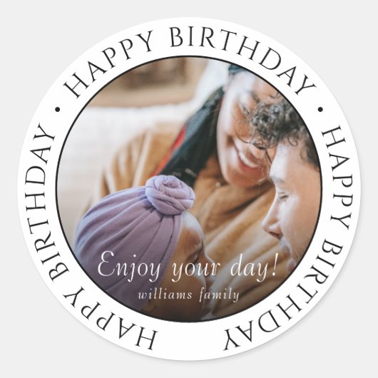 Happy Birthday | Klassieke eenvoudige aangepaste f Ronde Sticker (Voorkant)