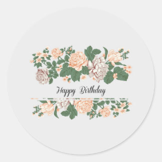Happy Birthday | Klassieke eenvoudige Floral Moder Ronde Sticker