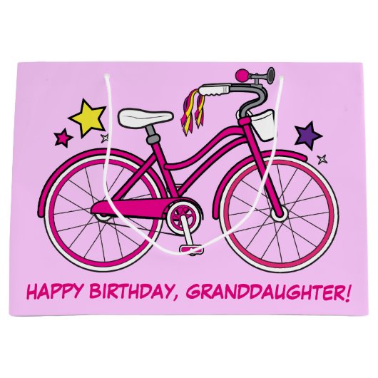 Happy Birthday-kleindochter met fiets Large Cadeautasje (Voorkant)