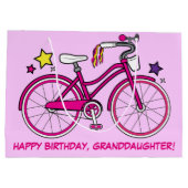 Happy Birthday-kleindochter met fiets Large Cadeautasje (Achterkant)