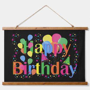 Happy Birthday, kleurrijk en feestelijk, Hangend Wandkleed