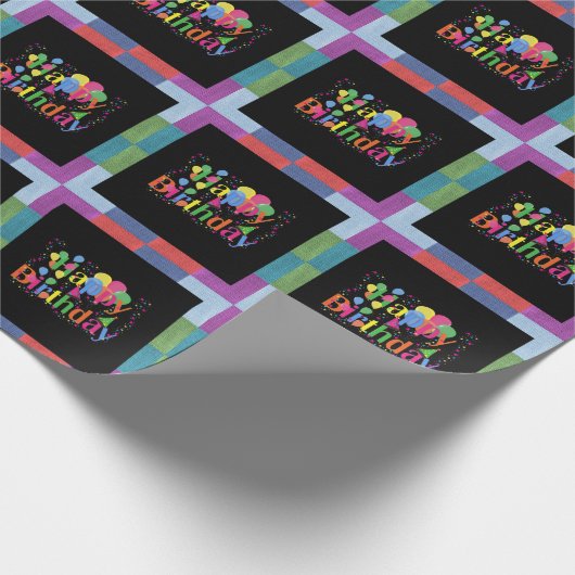 Happy Birthday, kleurrijk partijontwerp, Cadeaupapier (Hoek)