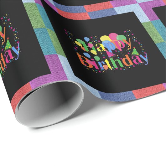 Happy Birthday, kleurrijk partijontwerp, Cadeaupapier (Rol Hoek)