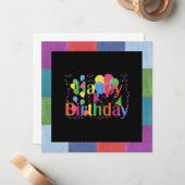 Happy Birthday, kleurrijk partijontwerp, Notitiekaartje (Voorkant / Achterkant in situ)